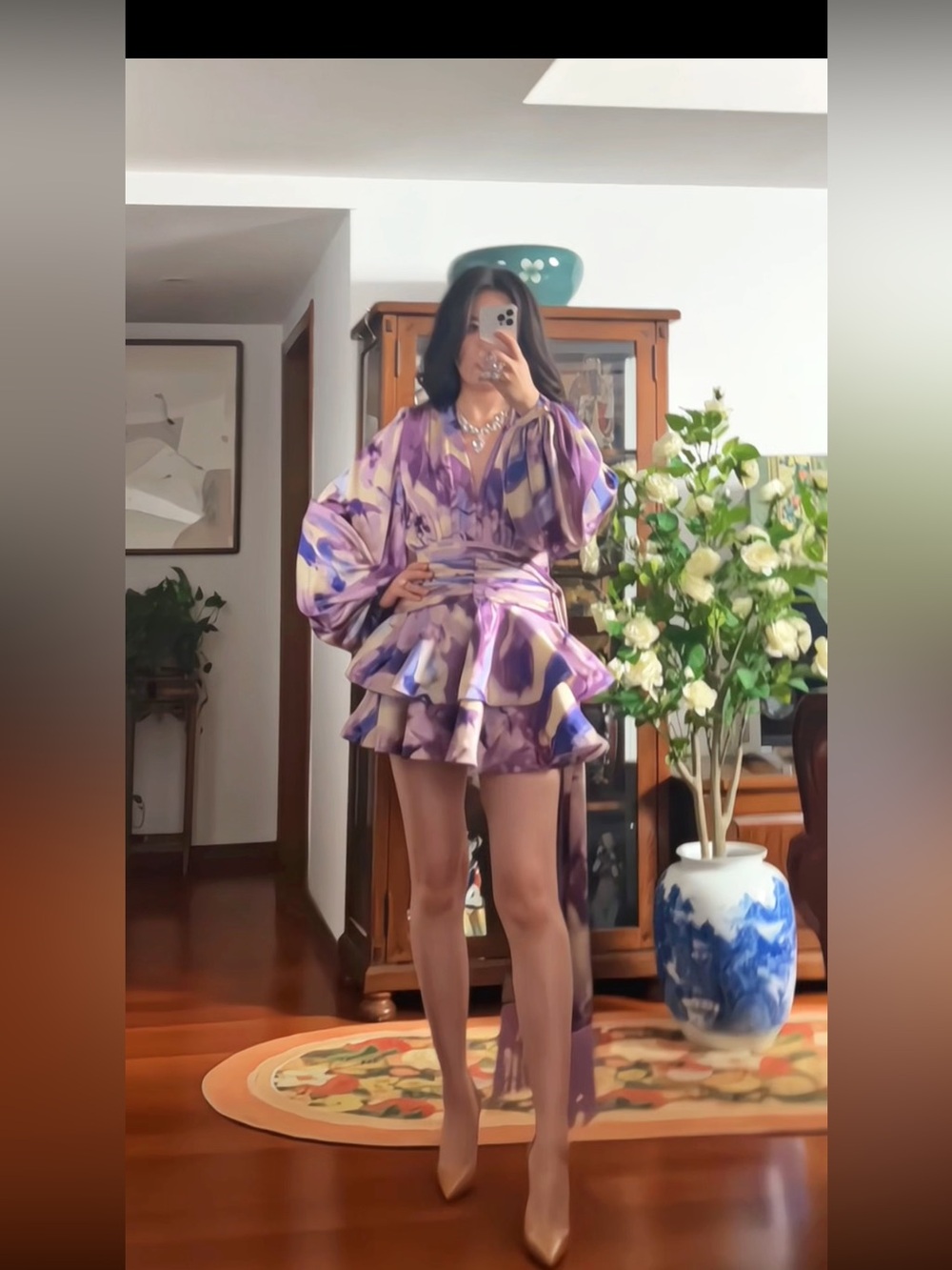 Bronx&Banco Lilac Wisteria Bedouin Satin Ruffle TasselEmbellished Mini Dress XS - Picture 3 of 17